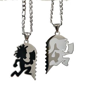 Svart Vit Hatchet Man Charms Pendant Rostfritt Stål Stor ICP Clown Hjärta Hatchetman Juggalo Par Halsband NK Kedja 4mm 24 tum