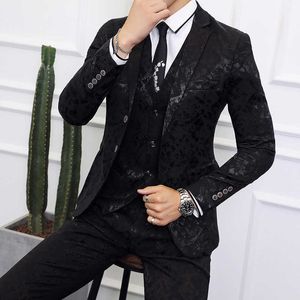 新たなハイエンドブラックスーツ男性2021ビジネスバンケット結婚式のメンズスーツジャケットのベストとズボンの大きいサイズ6xl男性x0909