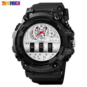 Skmei Fashion Cool Quartz Watch Men 2 Time Waterproof Shock Resistant Wrist Watches Mens Pu Leather Sport Clock for Men 1557 Q0524