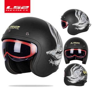 Spitfire Motorcykel Vintage Open Face Fashion Design Retro Jet Half Helmet LS2 Of599 Casque Moto Med Bubbla Spännen