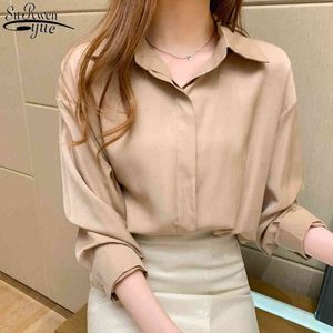 Jesień Czarny Z Długim Rękawem Moda Kobiety Bluzki Koreański Office Lady Styl Polo Collar Proste Koszulki Kobiety Blusas Mujer 10779 210508