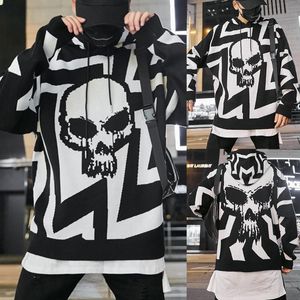 Męskie bluzy bluzy 066c Mężczyźni Kobiety Jesień Z Długim Rękawem Sznurek Harajuku Gothic Punk Skulls Devil Print Bluza Zagładniona Luźna