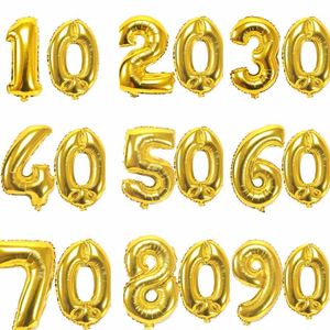 Party-Dekoration, 32-Zoll-Zahlen-Figuren-Luftballons, 10, 20, 30, 40, 50, 60, 70, 80, 90 Jahre, Erwachsener, Alter, Geburtstag, Jahrestag, DIY, Gold, Silber