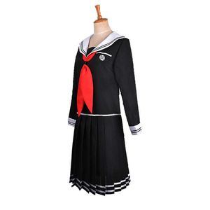 Danganronpa toko fukawa cosplay kostym runda glasögon mörk lila peruk kjol set dangan ronpa sailor kostym japansk skoluniform y0913