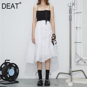 Siyah ve Beyaz Patchwork Eğimli Omuz Boncuk Zincir Metal Dekoratif Kayış Sutyen Elbise Kadınlar Yaz GX1021 210421