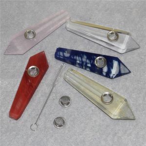 Natural Smoking pipe Crystal Stone pipes Smoke Tobacco Quartz healing HandPipes & Carb Hole Gemstone handpipe Tower Point