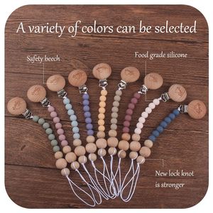 Letter Wooden Baby Pacifier Chain Silicone Dummy Holder Clips Food Grade Soother Newborn Teeth Practice Toys Teething Beads M3753