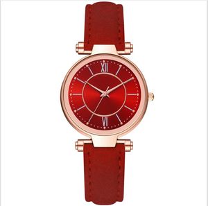 MCYKCY BRAND LEISURE Style moda Women Watch rzymski numer okrągły kwarcowy kwarc zegarki zegarek ze ręką z czerwonym skórzanym opaską 1-1