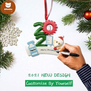 DHL entrega resina abs 2021 Natal decoração aniversário festa produto de presente personalizado família de 9 ornamentos pandêmico diy acessórios com corda 591h