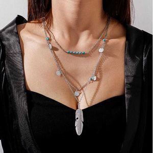 Wholesale african turquoise necklace for sale - Group buy Multi layer leaf Tibetan silver turquoise Pendant Necklaces GSTQN071 fashion gift national style women men s DIY necklace pendants