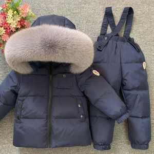 Conjuntos de roupas com capuz pele bebê menino ternos de inverno para baixo meninas quentes neve esporte esqui crianças agasalho ao ar livre crianças roupas jaqueta