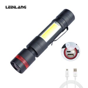 COB LED Flashlight Power Bank Flicklampor med ZOOM LOW LIGHTING MULTI-funktion USB-laddning