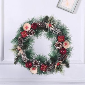 Dekoracyjne kwiaty Wieńce 30cm Układ wieniec Christmas ornament świerk 2022 z LED Light Drzwi Frontowe Home Party Wiszące Garland # Ru