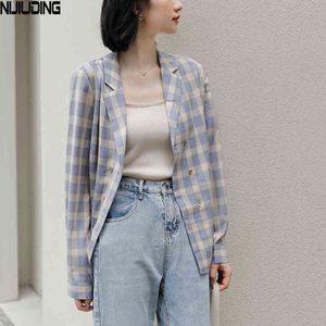 Chic Zweireiher Frauen Plaid Dünne Jacken Frühling Langarm Blazer Kragen Shirts Top Weibliche Elegante Damen Outwear 210514