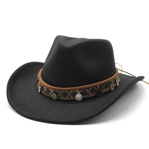 Vintage Western Hat Men Retro Bowler Fedora Kobieta Czarny Czerwony Filcowy Szeroki Brima Czapka Czapka Cztery Seasons Cowgirl Cap Sombrero