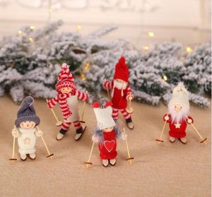 Noel ağacı kolye mini bebek heykelcik süslemeleri kayak ahşap oyuncak bebekler noel dekorasyon