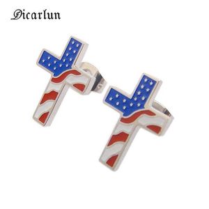 Dicarlun Ohrringe mit amerikanischer Flagge, USA, Edelstahl, Kreuz-Ohrstecker, kleiner Ohrring, patriotischer christlicher Schmuck, religiöser Q0709