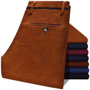 Män Vintage Slim Stretch Corduroy Casual Dress Suit Pants Mode Business Style Märke Kläder Solid Färg Man Byxor 210715