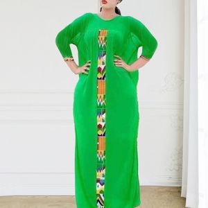 Kadınlar Uzun Gevşek Elbise O Boyun Afrika Kadın Baskılı Moda Büyük Boy Bayanlar Bahar Yaz Yeşil Maxi Cornes Vestidos 210416