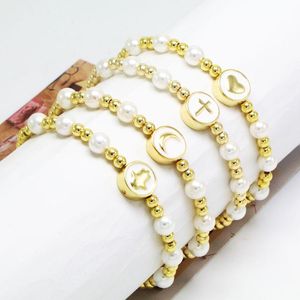 Perle Hamsa achat en gros de Perlé brins perles d or perle émail croix bracelets cardiaques de Hamsa étoile pour femmes bracelet en perles bracelet en gros bijoux en gros