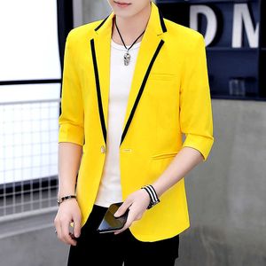 Корейский стиль клуб мужские пиджаки куртки короткие 3/4 рукава пальто одна кнопка Slim Fit Coats Candy цвет повседневная вертикальная одежда G66 X0615