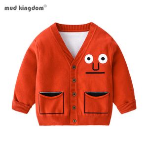 Mudkingdom Toddler Kids Sweaters Long Sleeve Autumn Fashion Boys Girls Cardigan Funny Cartoon V-Neck Sweater 210615