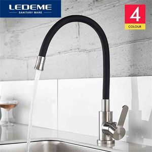 LEDEME LY Design Kitchen Faucet 360 Поворотный из нержавеющей стали Одно рукоятка Смеситель Mixer Tap Выдвиньте внизу Holore Finish L74004 210719