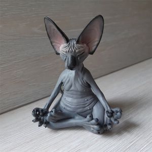 8cm Cat Meditate Statue Collectible Figurines Miniature Decor Sphynx Desktop ation Animal Model Figure Home Sphinx 211101