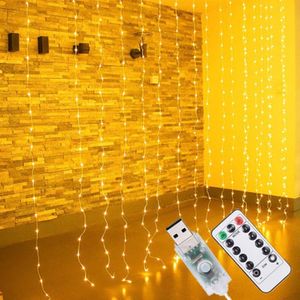 Strängar LED -gardinsträngslampor Fairy Garland Remote Control 3M USB 7 Flash -lägen för år Jul utomhus bröllopsheminredning