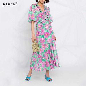 TRAF夏のドレス女性の服の女性長い花のコテンコア女性のボヘミアンライトドレスラグジュアリーデザイナー629110 210712