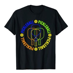 Men's T-Shirts Pickleball Paddle And Ball Colorful Graphic T-Shirt Brand Men Tops T Shirt Printed Cotton Leisure