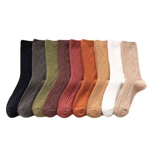Inverno espesso senhoras lascas mulheres meias meias de algodão feminino maré simples 9 puro cor alta tubo cashmere quente meia 1 pcs y1119