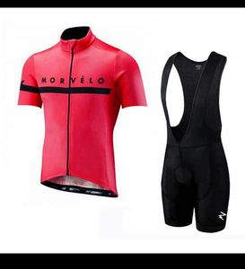 Morvelo Team Cykling Jersey Set Män Sommar MTB Bike Kläder Andningsbar Kortärmad Cykeltröja Bib Shorts Suit Sport Uniform Y21041007