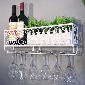 Cremalheira de vinho de metal com porta-garrafas de parede montado organizador de vidros armazenamento exposição de prateleira de armazenamento home cozinha decoração 211112