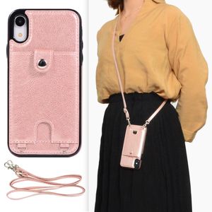 Necklace Chain Leather Phone Case for iPhone 12 mini 11 Pro XR X XS Max 7 8 Plus Strap Cord Rope with Wallet Cover