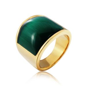 Obrączki ślubne Vintage Duży Zielony Kolor Opal Kamienny Palec Dla Kobiet Mężczyźni Bijoux Luksusowy Design L Prezenty biżuterii ze stali nierdzewnej