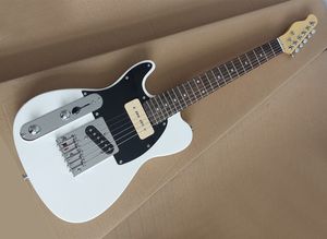 Factory Outlet-6 Strings Left Handed MIni White Electric Guitar with P 90 Pickups,Rosewood Fretboard,Black Pickguard,High Cost Performance