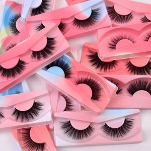 Wispy faux pestanas de vison 3D em massa macia natural Natural Posture Cross Floffy Lash Extensão com Bandeja de Cor Reutilizável cílios para Beleza