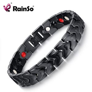 RAINSO Svart Rostfritt Stål Magnetiskt Armband med Hälsoelement Bio Energy Man För Arthritis Link Kedja