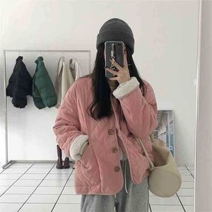 Rosa kvinnor stilig kappa varma streetwear lösa outwear eleganta tjejer toppar casual jacka kvinnlig söt vinter 210525