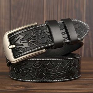 male belt for mens high quality cow genuine leather belts print pattern strap fashion new jeans pin Buckle X0726
