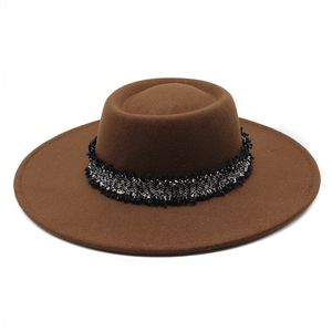Cor sólida outono inverno felted fedora chapéu 9.5cm largo borda lã de casamento chapéu liso top design jazz vestido chapéu