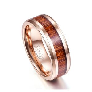 8mm tungstênio anel de carboneto havaiano koa madeira inlay chanfradicada faixa de casamento homens caber tamanho 7-12 anéis de cluster