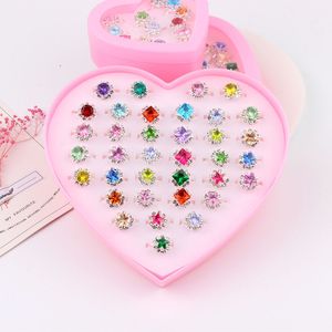 Children's Jewelry Rhinestone girls exquisite buckle color diamond cute baby adjustable love box 36 pieces
