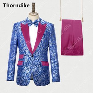 Thorndike Hohe Qualität Maßgeschneiderte Anzüge Männer Anzug Hochzeit Casual männer Kleidung Floral Blazer Mit Fuchsia Hosen Terno Masculino Blazer