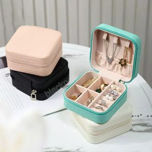 Portable single layer jewelry storage box display case European style earrings ring necklace organizer leather small mini boxes