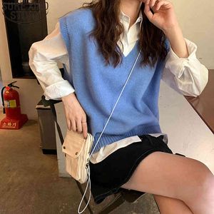 Autumn and Winter Pullovers Womens Knitwear Sweater Korean Style V-neck Solid Casaul Sleeveless Vest Sweaters 10896 210417