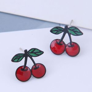 Stud Aankomst Mode sieraden Casting Emaille Cherry Leuke Fruit Oorbellen Zilveren Naald Dames Girl Gift