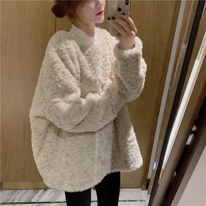 Sudaderas con capucha para mujer Sudaderas dulces y lindos Pulloto Suéter Invierno Versión coreana de cordero espesando piel Retro chaqueta retro