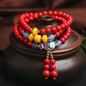Mala Vermelha Mala venda por atacado-Link Chain Sul Red Agate Bead Bracelet Mulheres Pedra Natural Mala Colar Budista Oração Rosário Butterfly Buddha Meditação